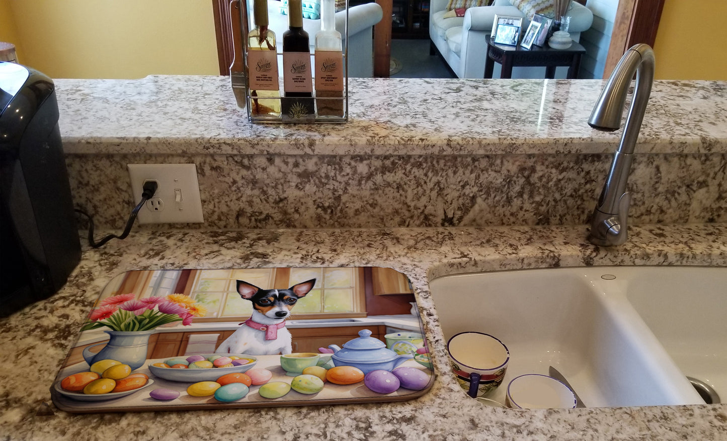 Decorating Easter Rat Terrier Dish Drying Mat