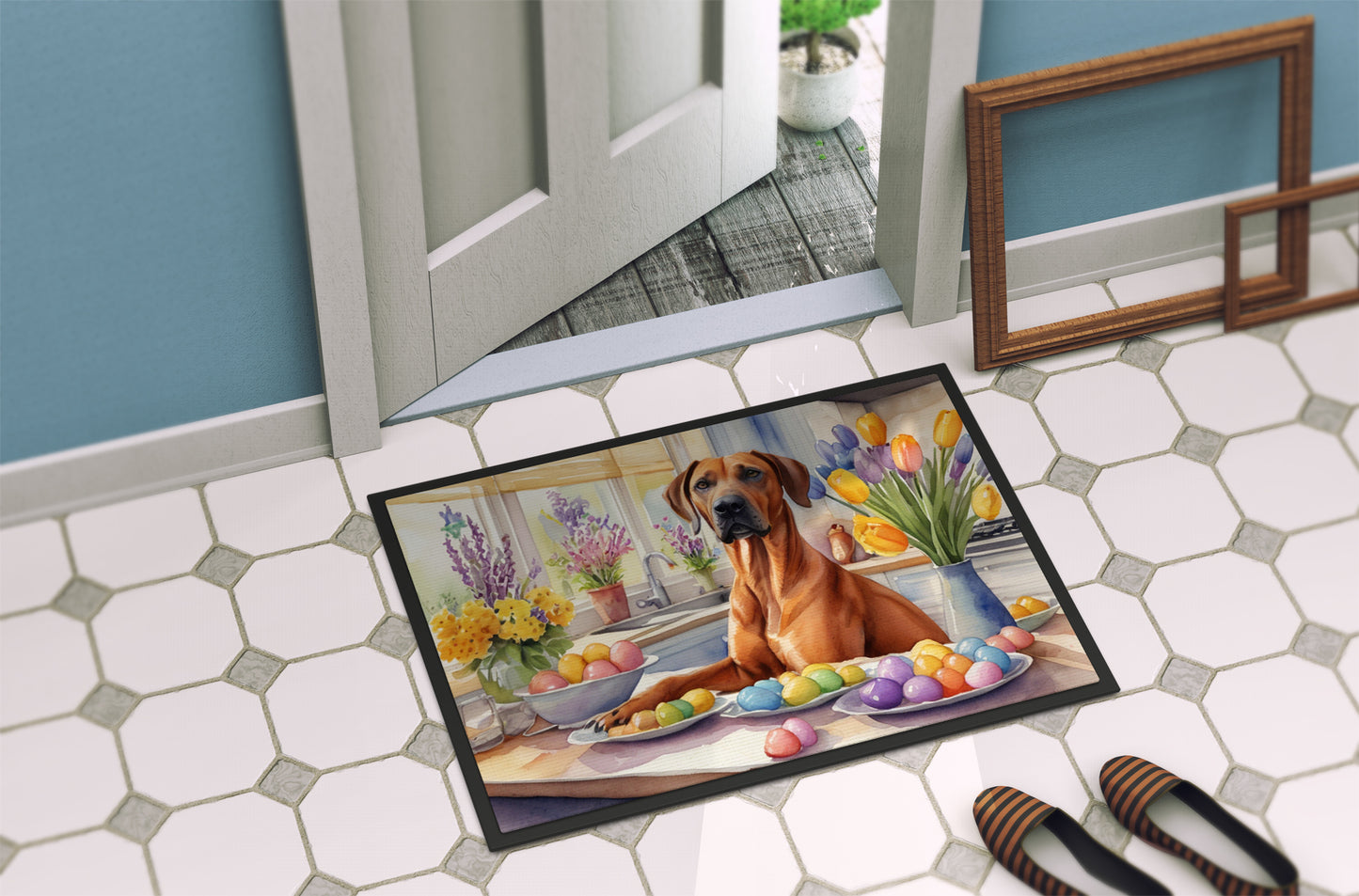 Decorating Easter Rhodesian Ridgeback Doormat