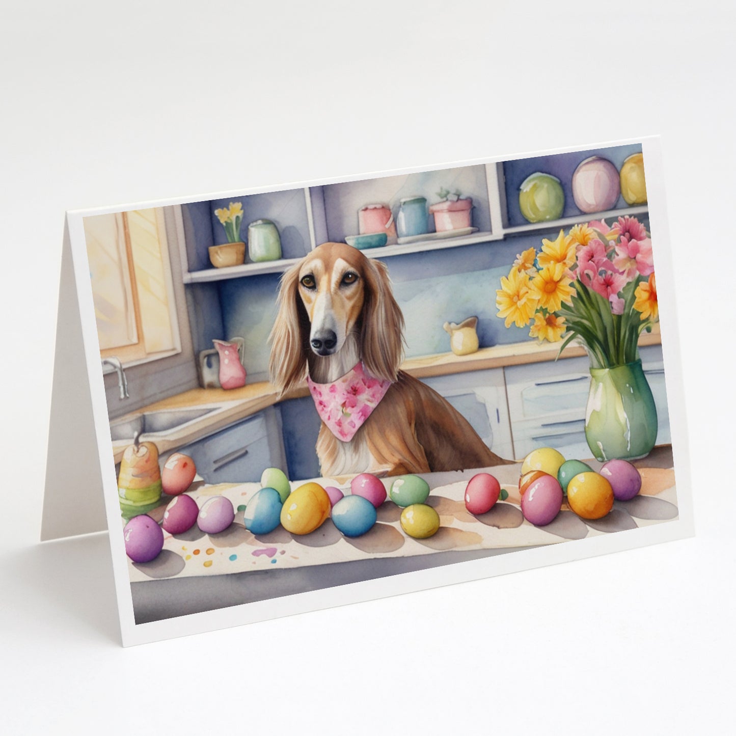 Buy this Decorating Easter Saluki Greeting Cards Pack of 8