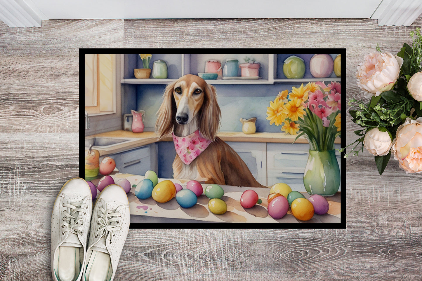 Decorating Easter Saluki Doormat