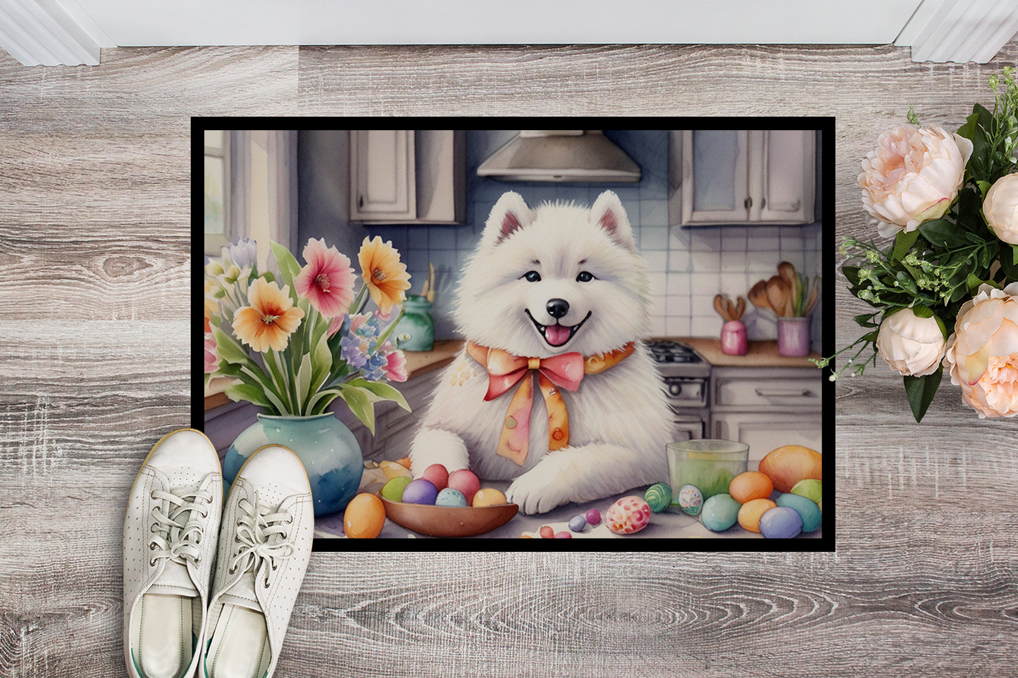 Decorating Easter Samoyed Doormat