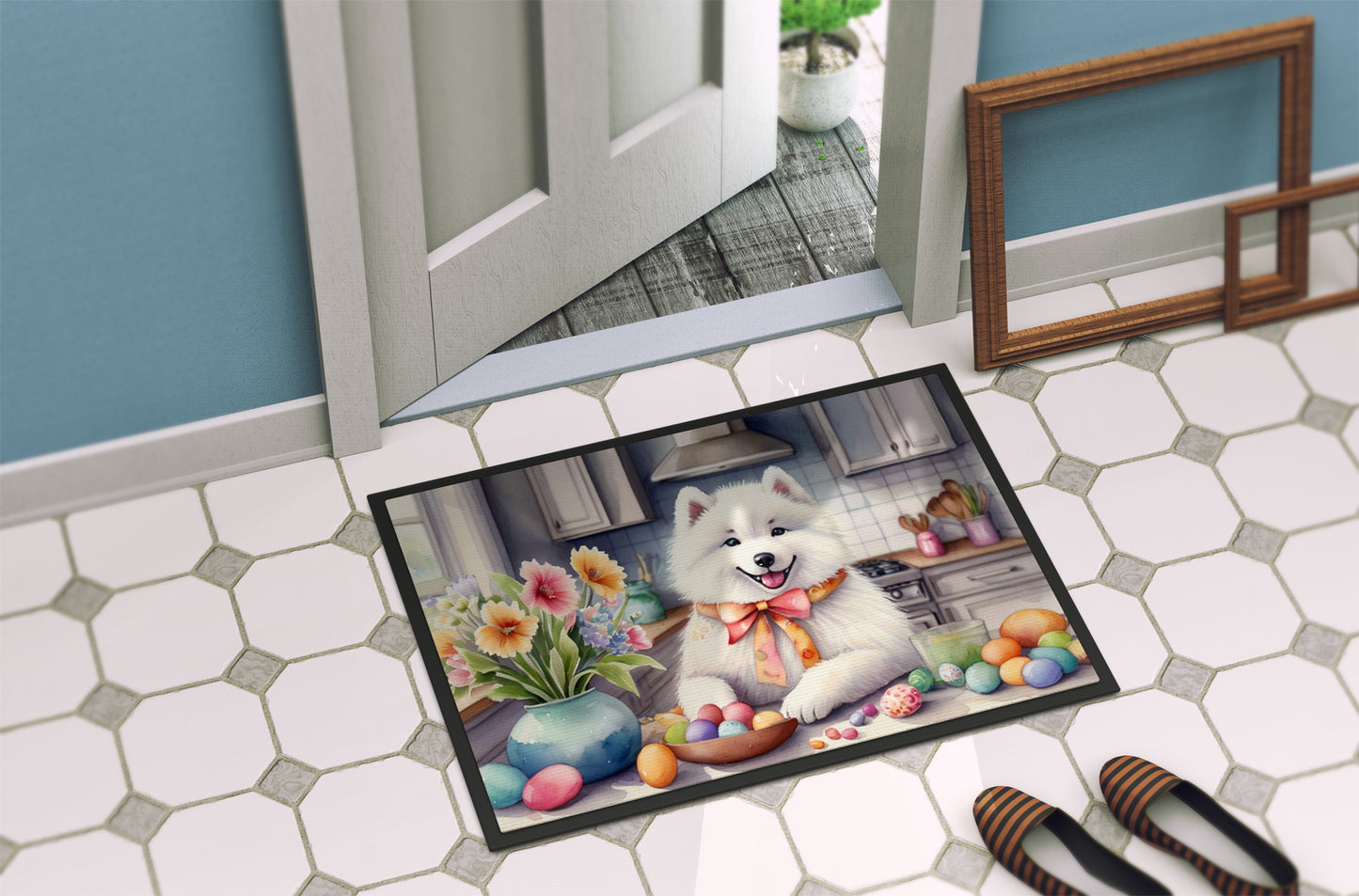 Decorating Easter Samoyed Doormat