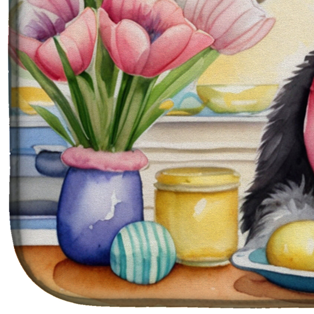 Decorating Easter Schnauzer Dish Drying Mat