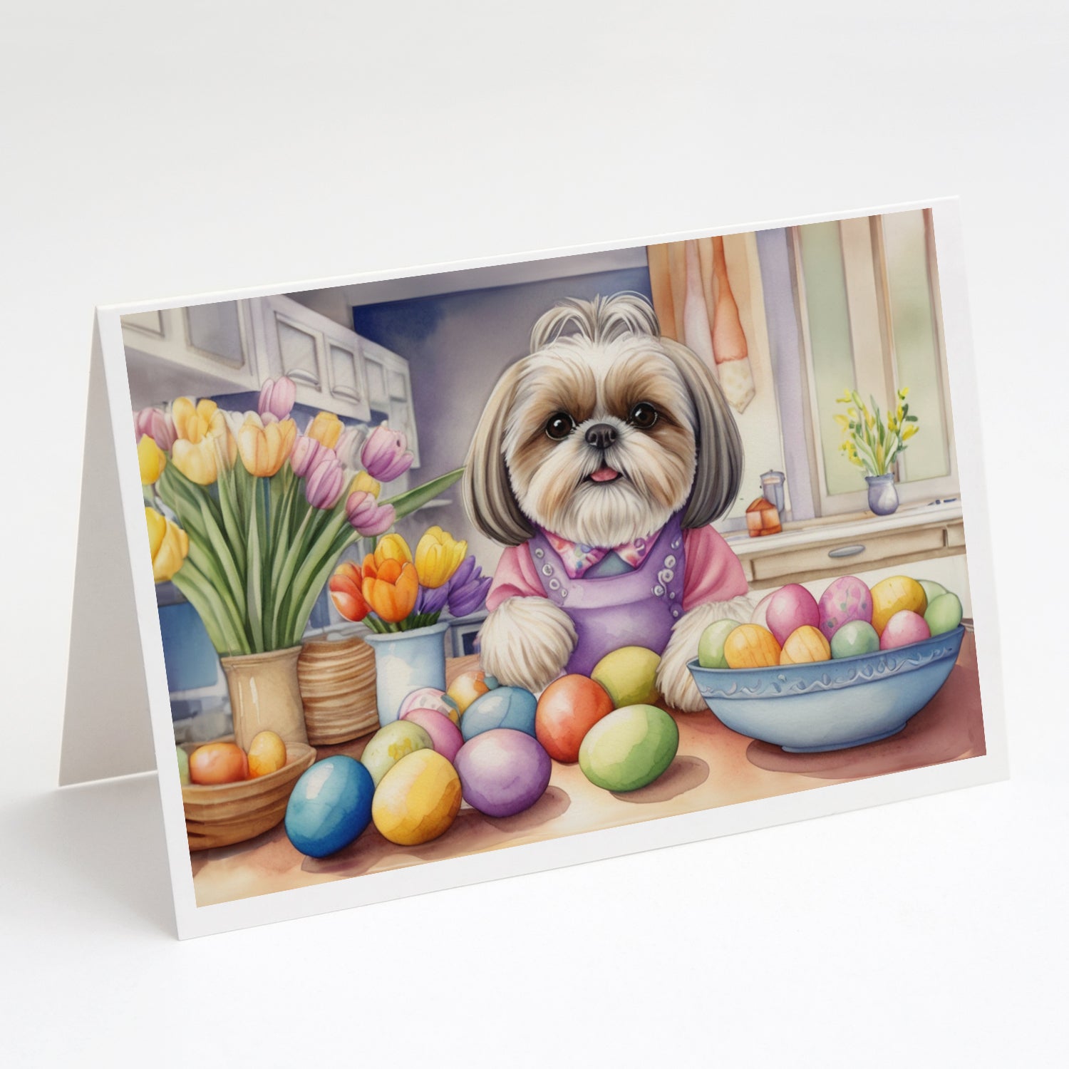 Buy this Decorating Easter Shih Tzu Greeting Cards Pack of 8