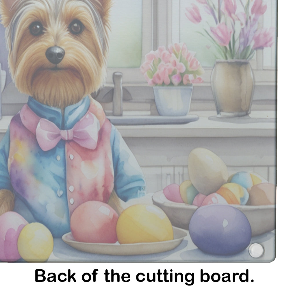 Decorating Easter Silky Terrier Glass Cutting Board