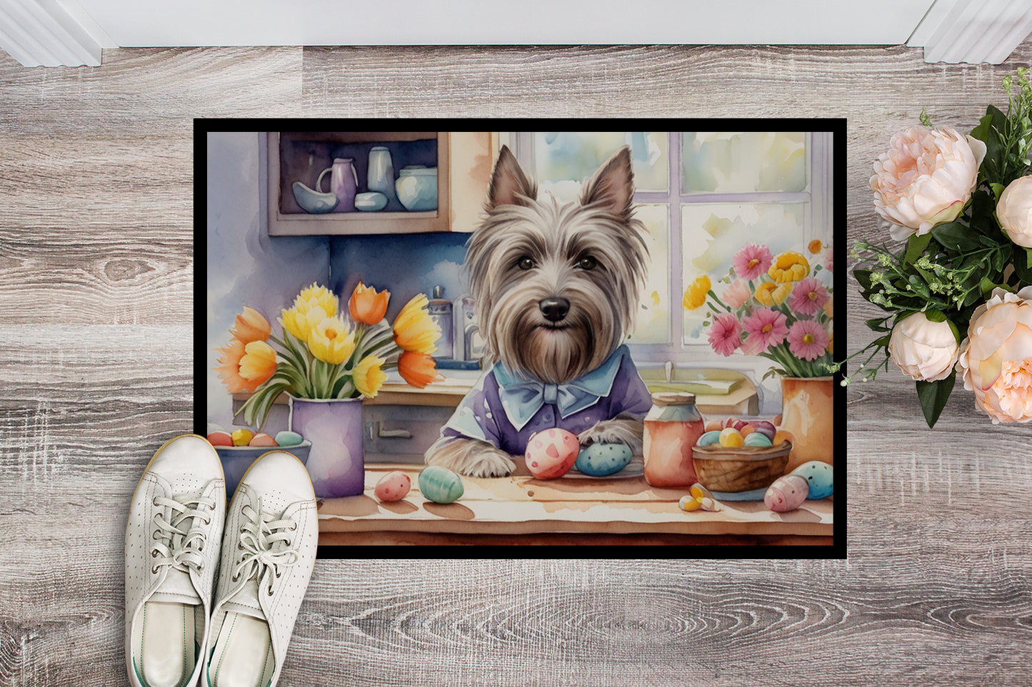 Decorating Easter Skye Terrier Doormat