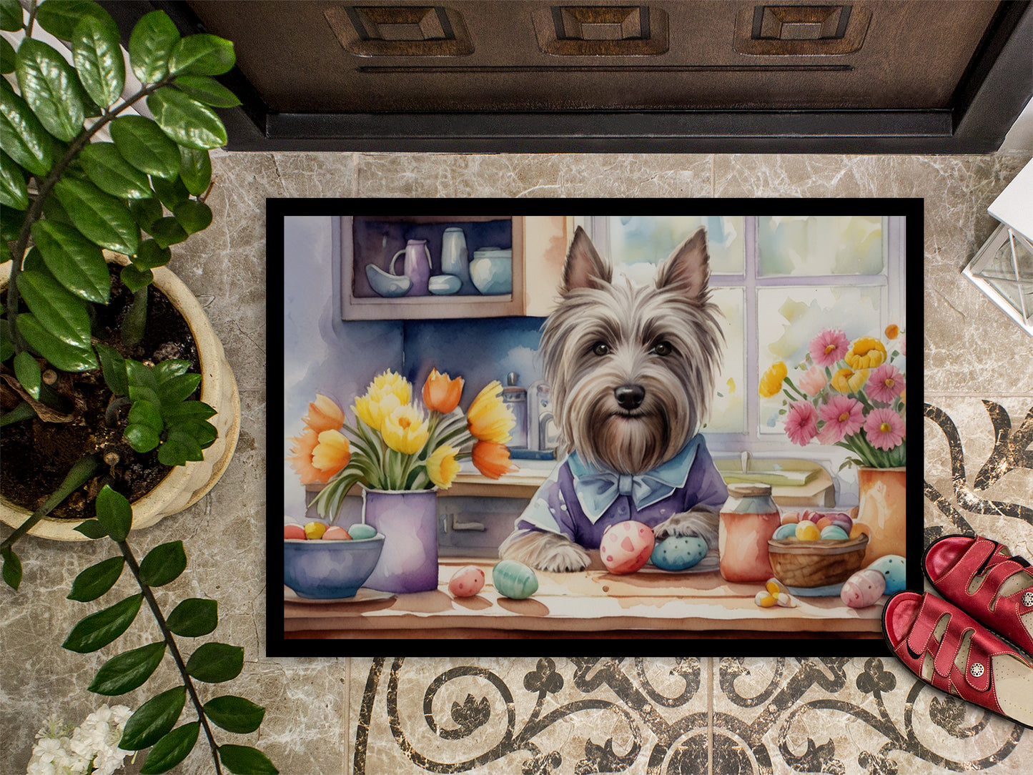 Decorating Easter Skye Terrier Doormat