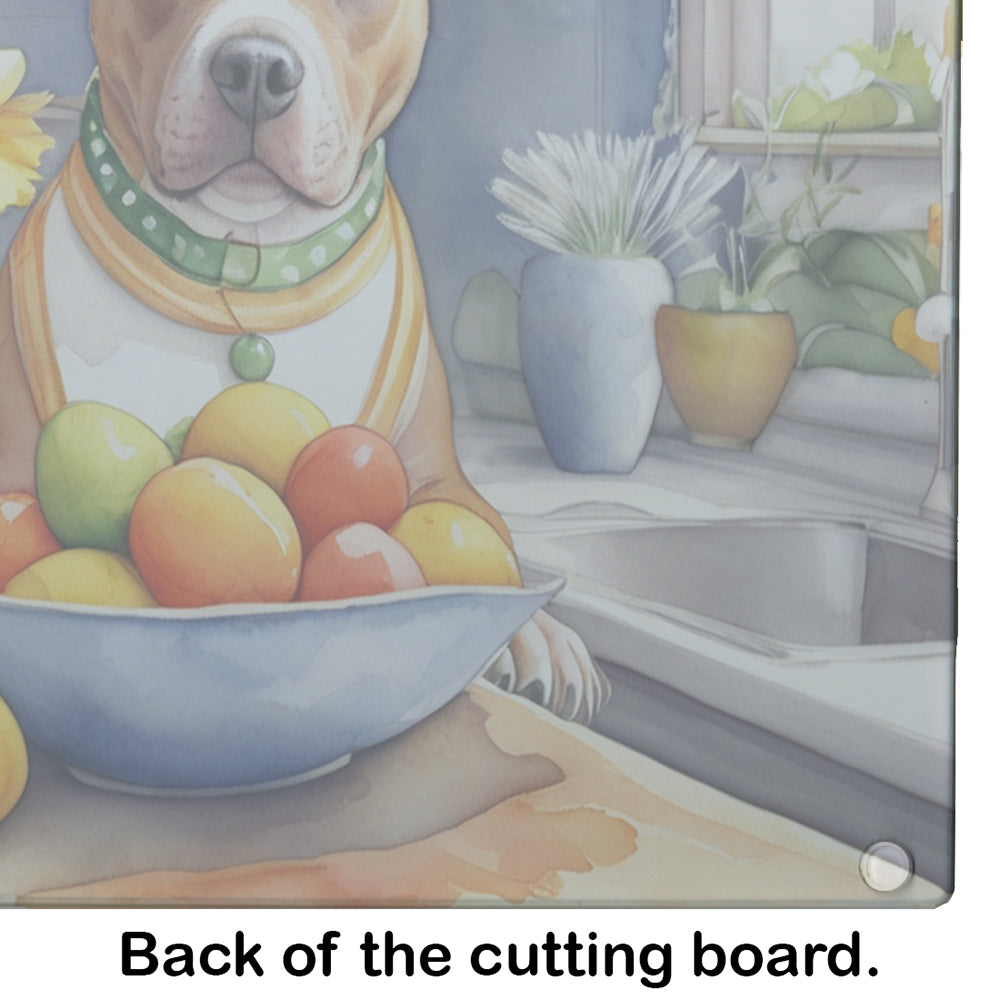 Decorating Easter Staffordshire Bull Terrier Glass Cutting Board