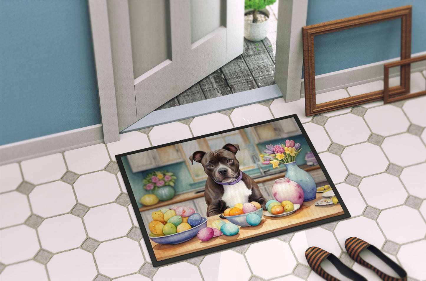 Decorating Easter Staffordshire Bull Terrier Doormat