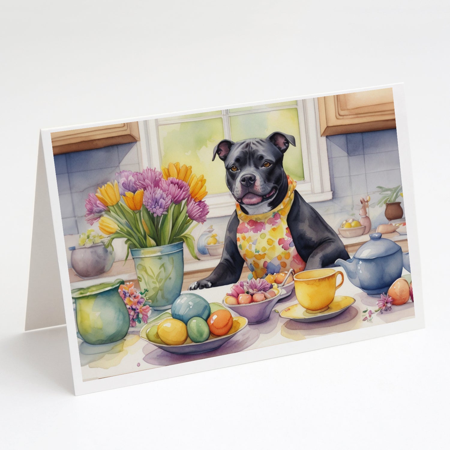 Buy this Decorating Easter Staffordshire Bull Terrier Greeting Cards Pack of 8