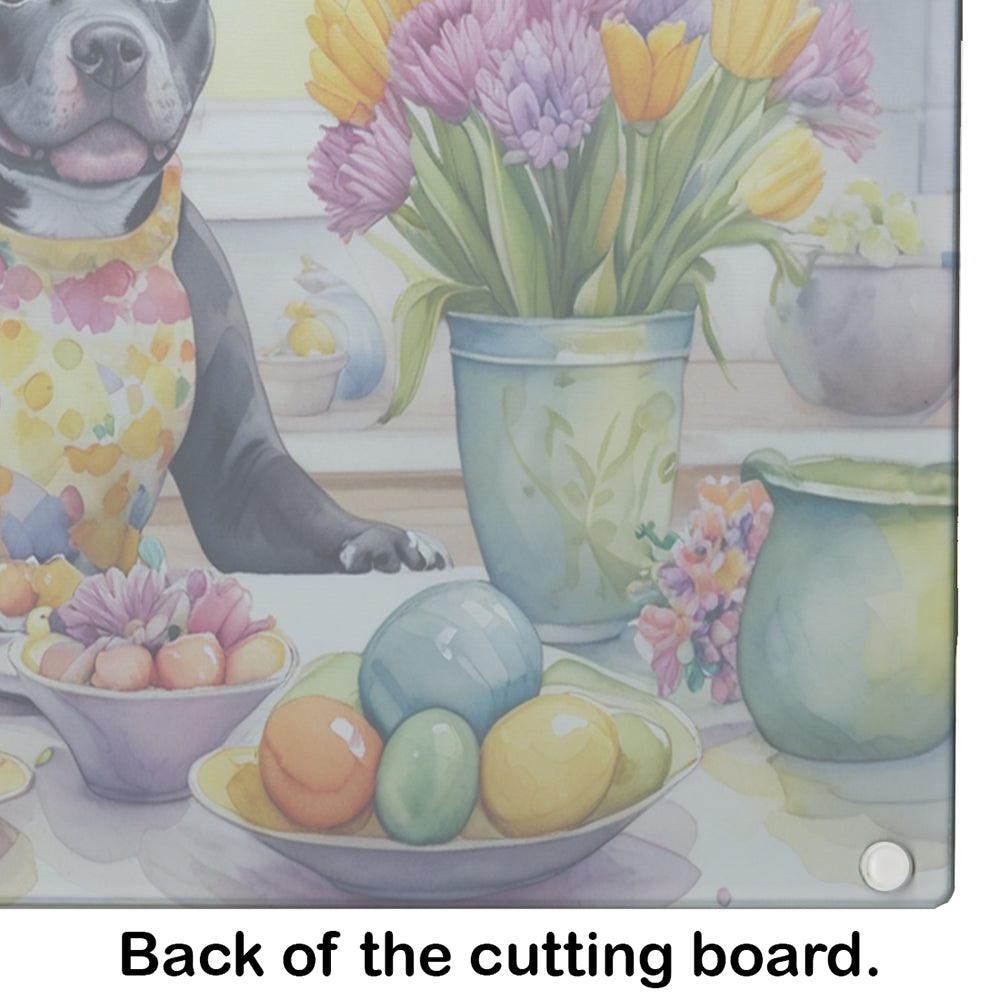 Decorating Easter Staffordshire Bull Terrier Glass Cutting Board