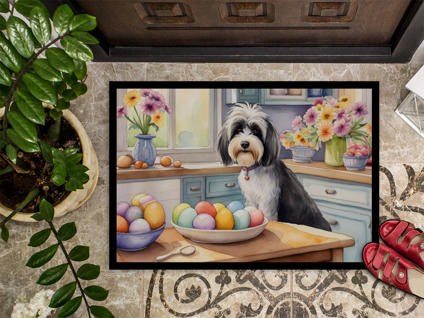 Decorating Easter Tibetan Terrier Doormat