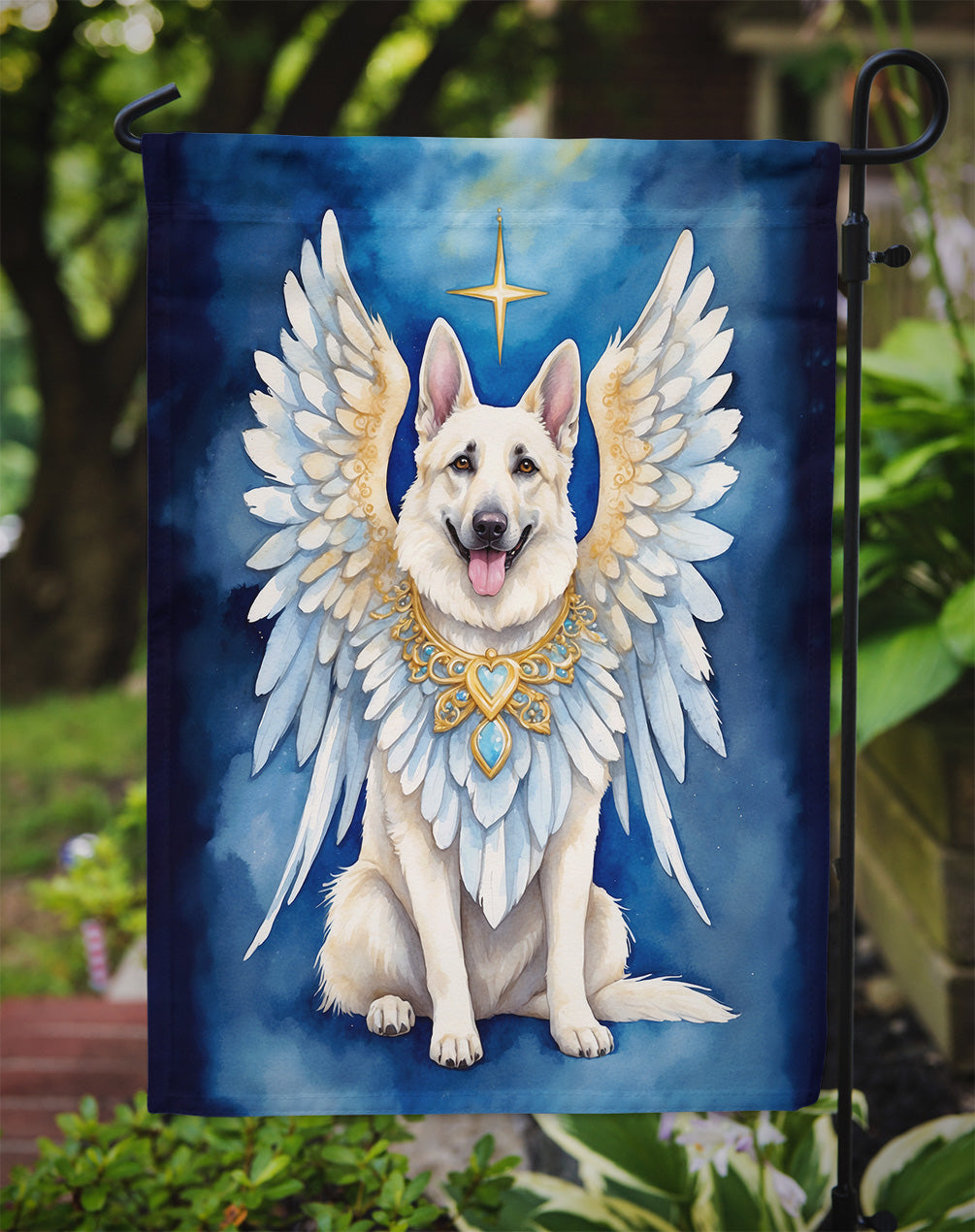 White German Shepherd My Angel Garden Flag