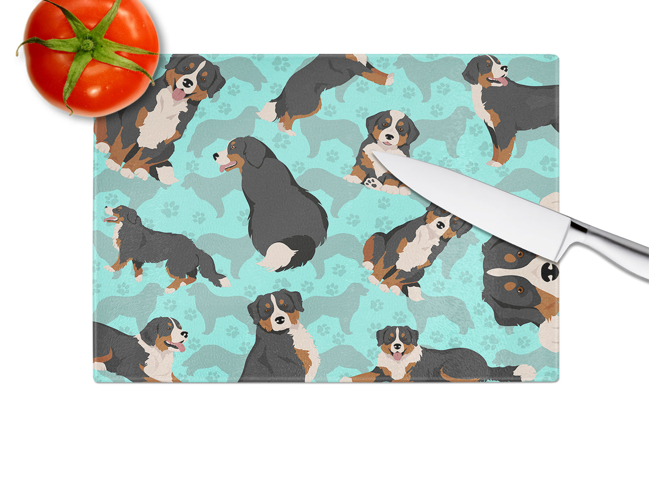 Bernese Mountain Dog Glass Cutting Board Large