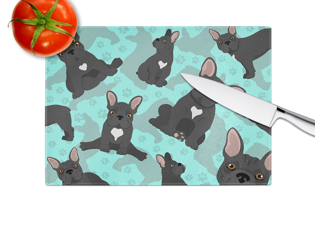 Black French Bulldog Glass Cutting Board Large