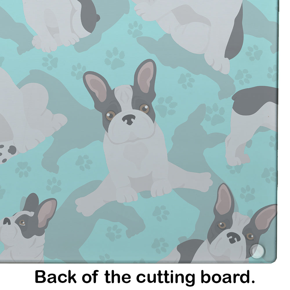 Black and White French Bulldog Glass Cutting Board Large