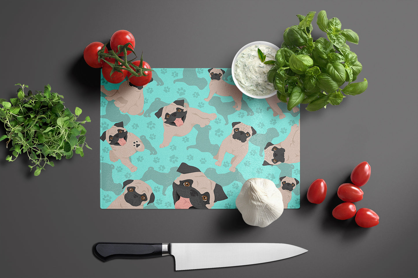 Fawn Pug Glass Cutting Board Large