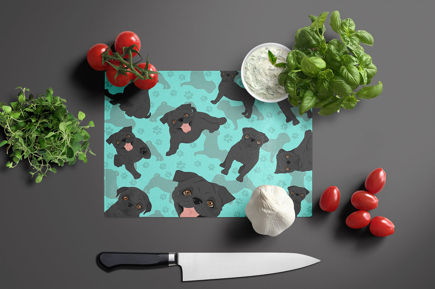Black Pug Glass Cutting Board Large