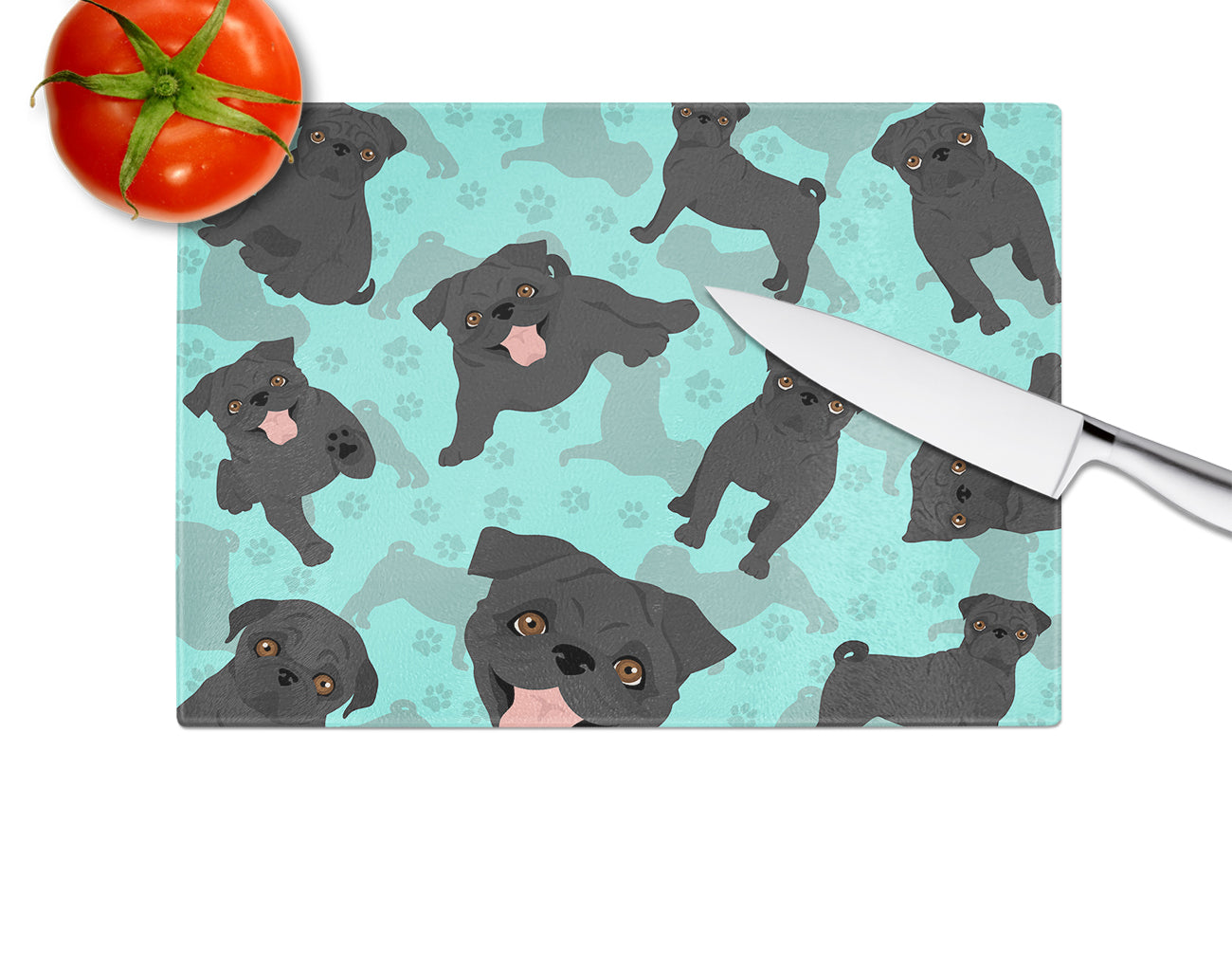 Black Pug Glass Cutting Board Large
