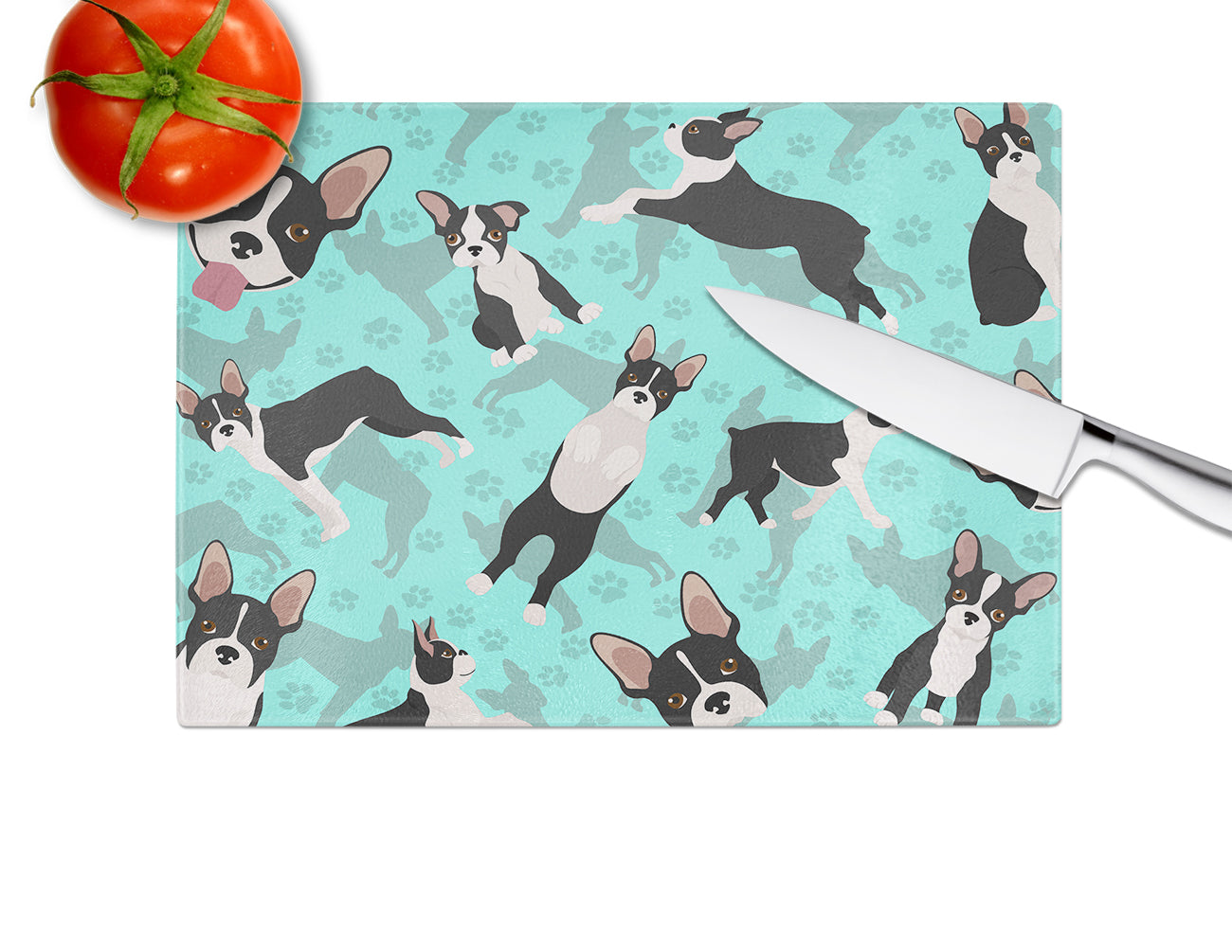 Boston Terrier Glass Cutting Board Large