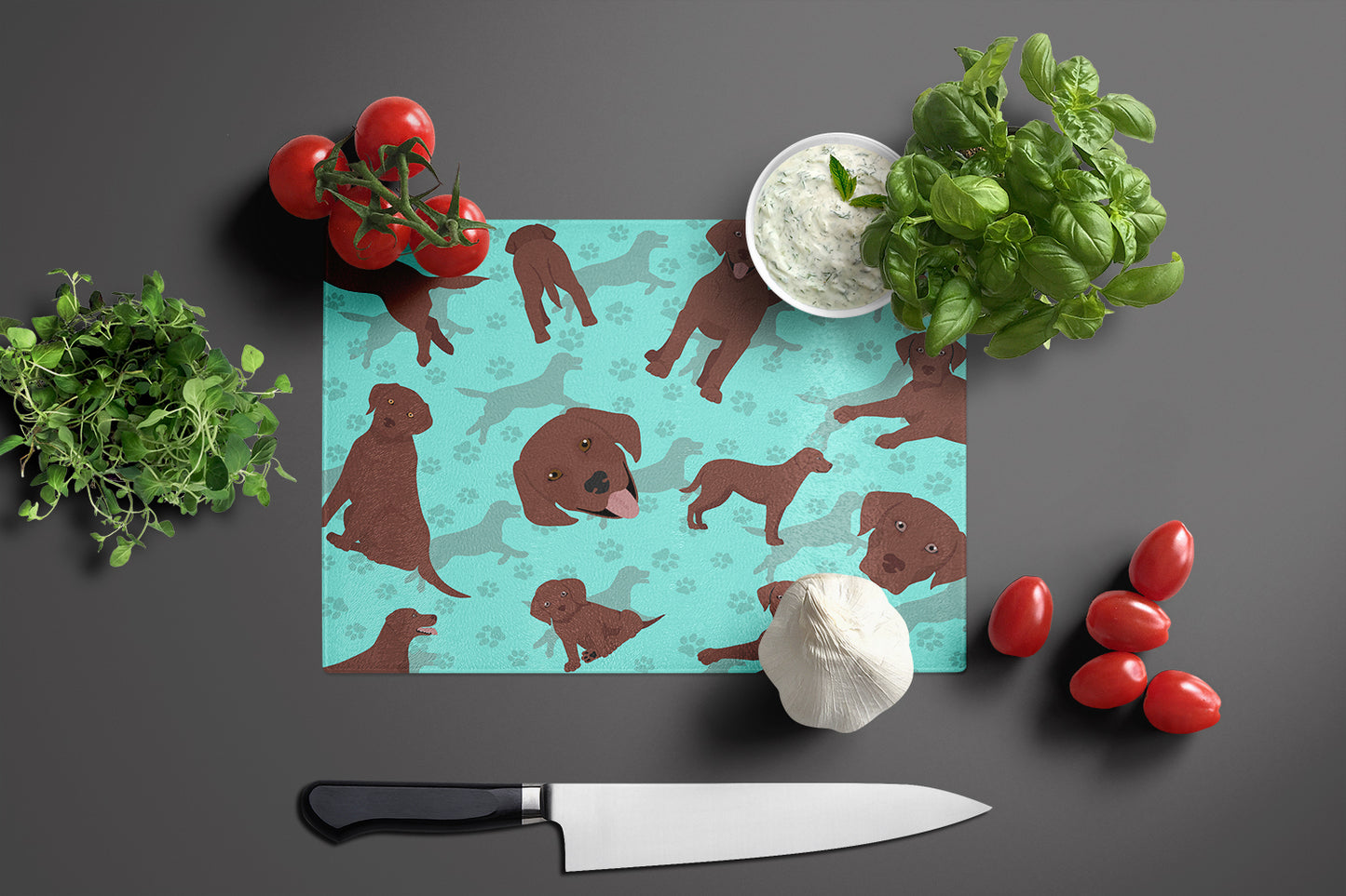 Chocolate Labrador Retriever Glass Cutting Board Large