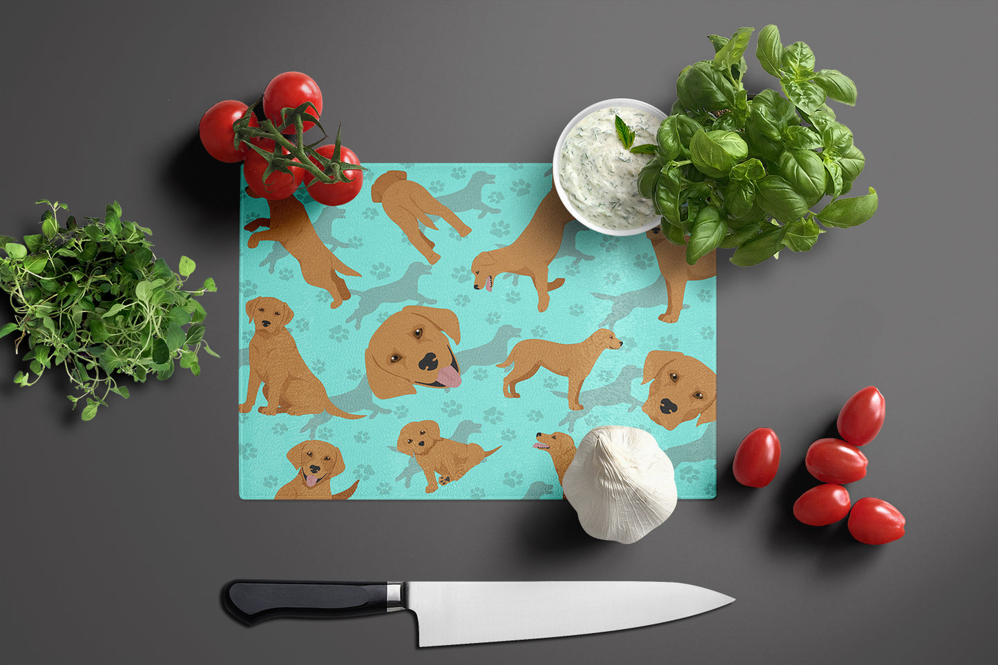 Red Fox Labrador Retriever Glass Cutting Board Large
