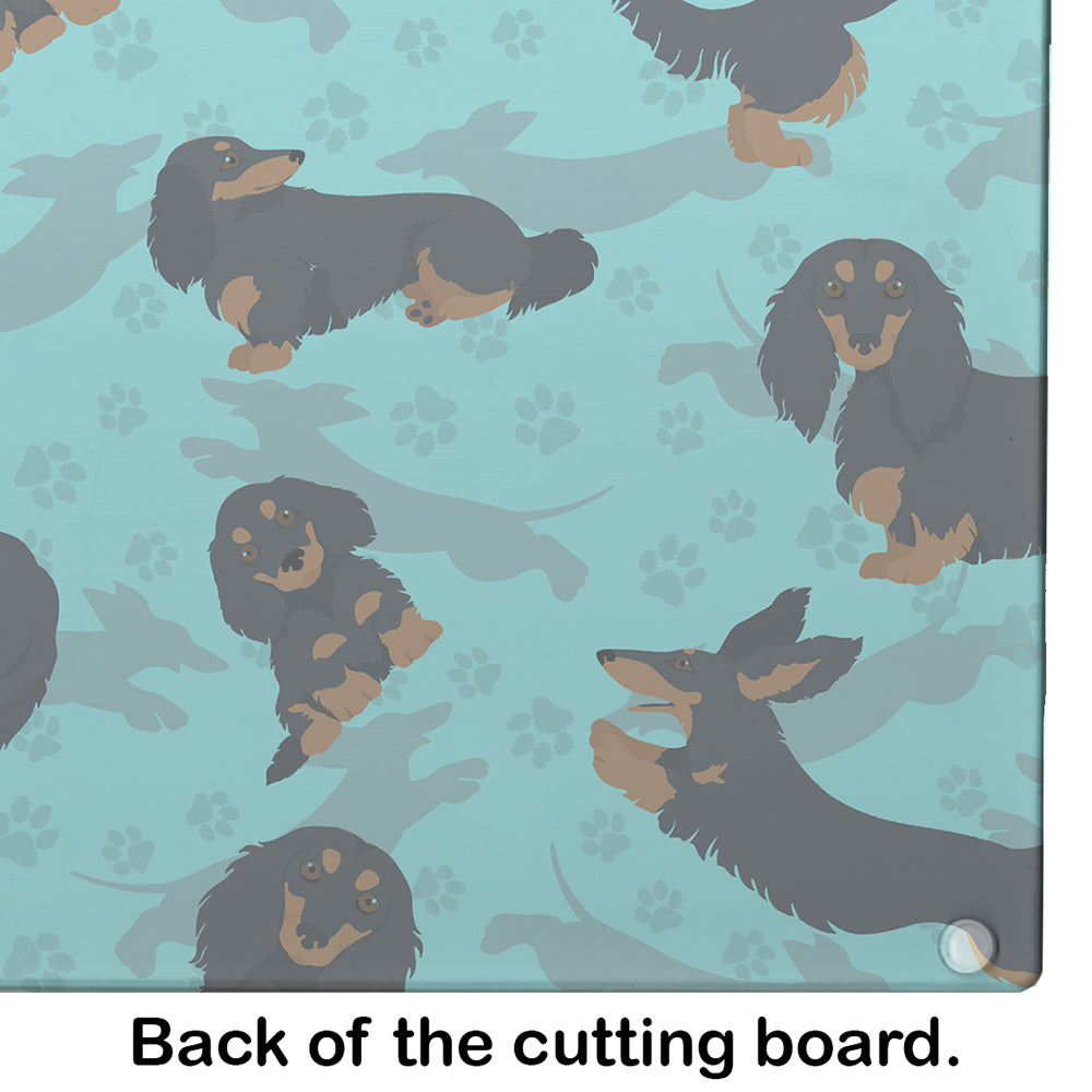 Longhaired Black Tan Dachshund Glass Cutting Board Large