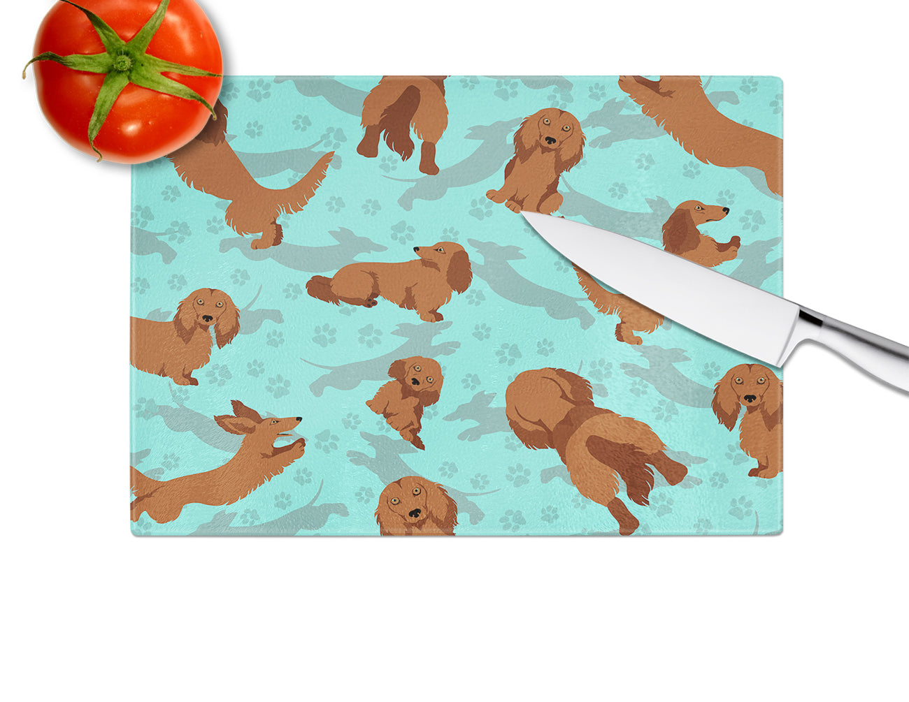 Longhaired Red Dachshund Glass Cutting Board Large