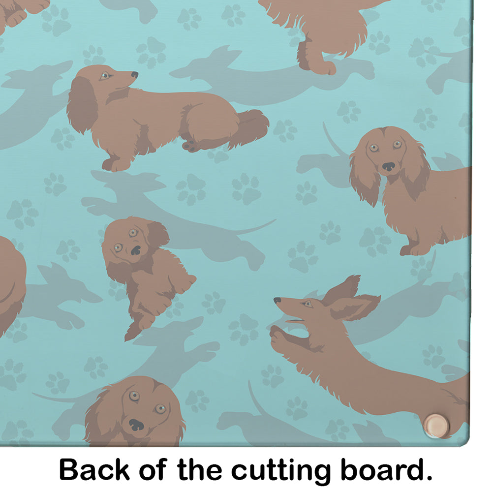 Longhaired Red Dachshund Glass Cutting Board Large