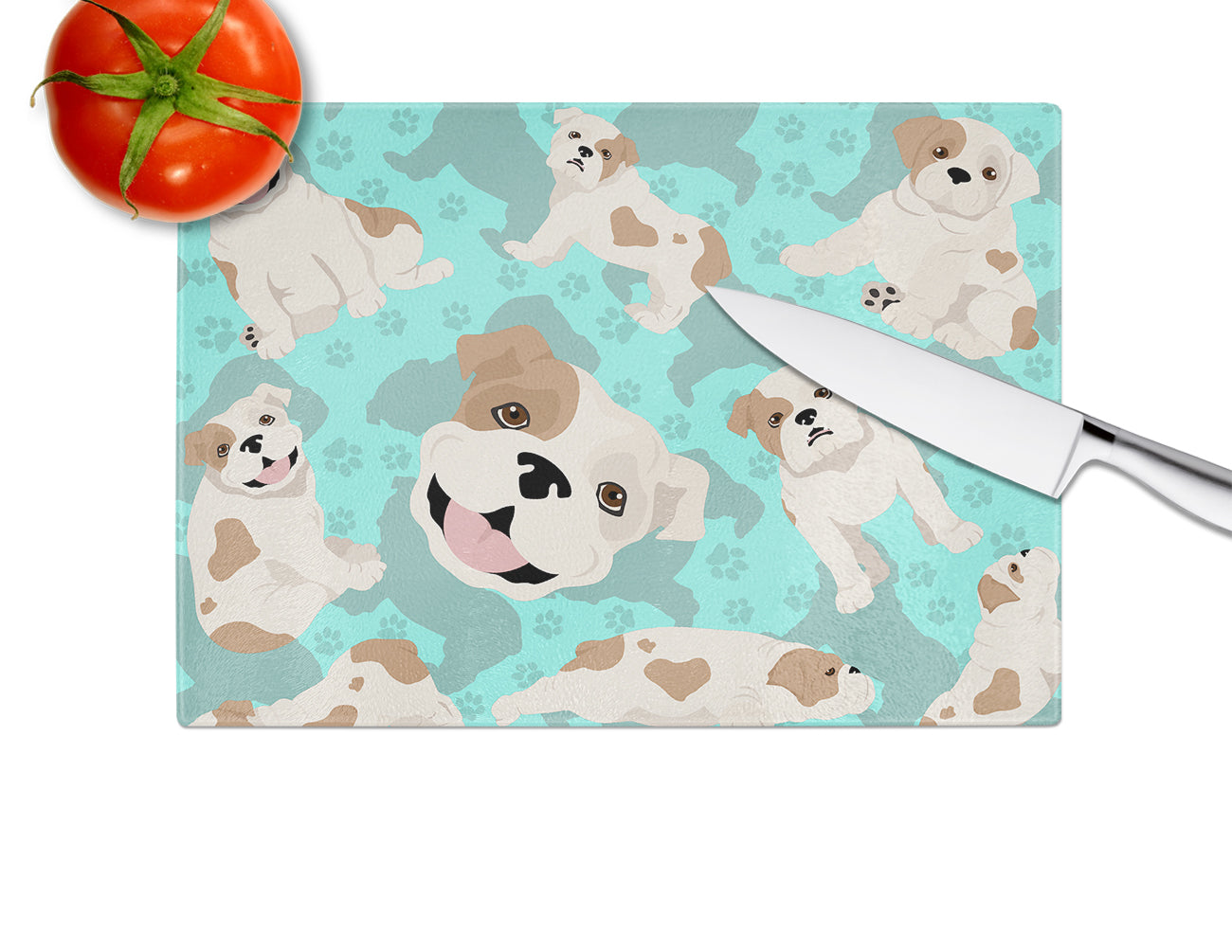 Piebald English Bulldog Glass Cutting Board Large