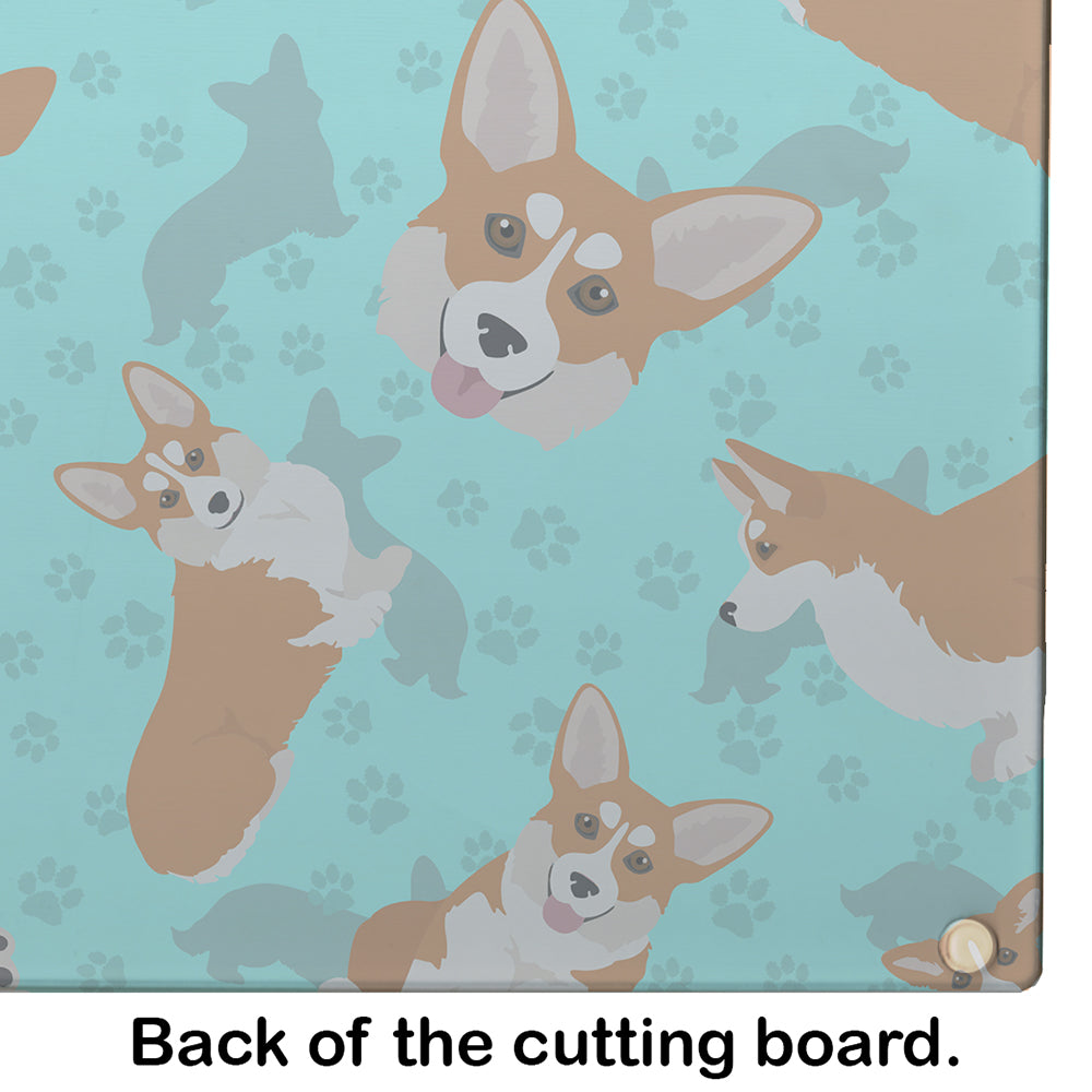 Red and White Pembroke Corgi Glass Cutting Board Large