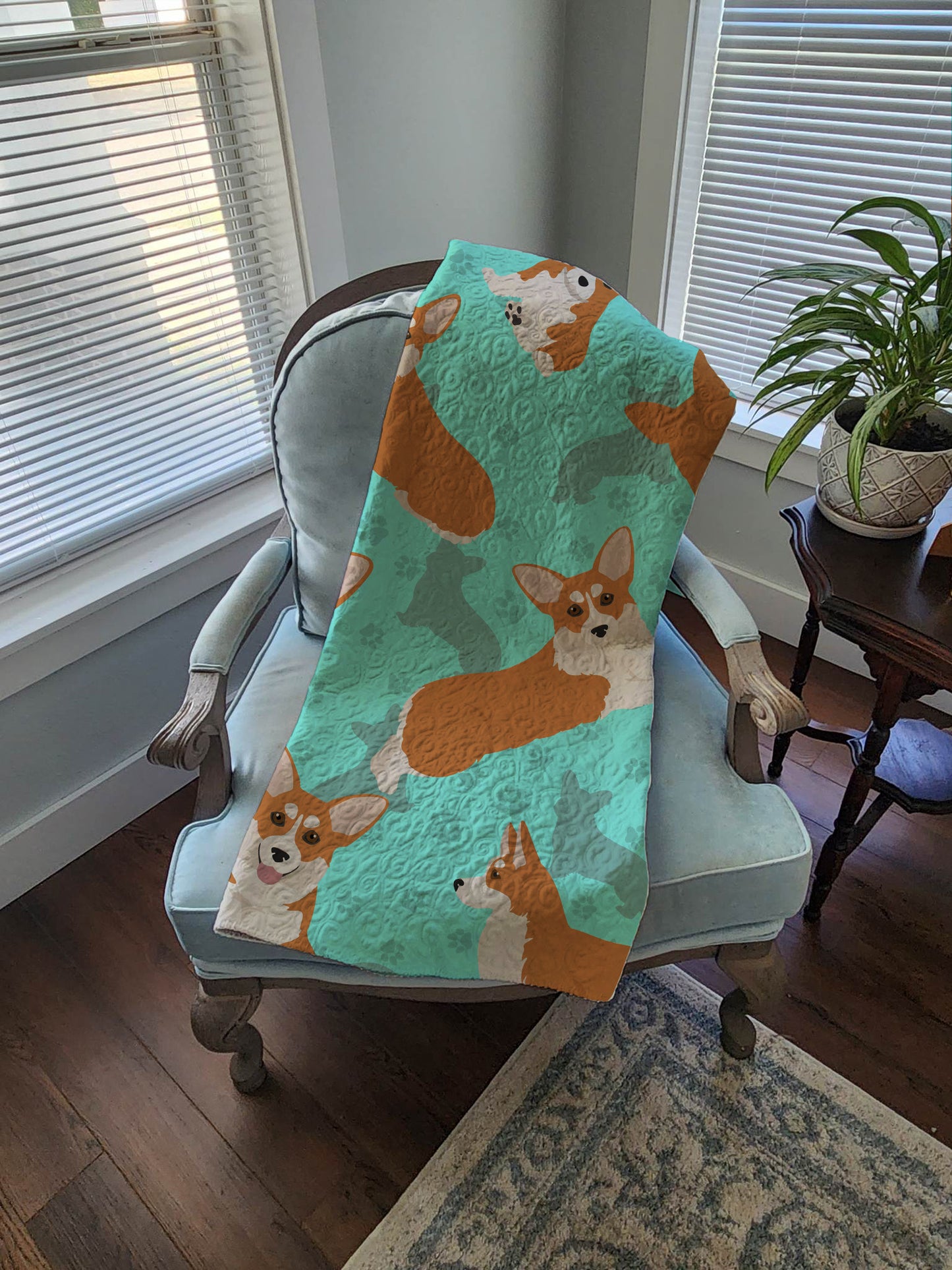 Red and White Pembroke Corgi Quilted Blanket 50x60