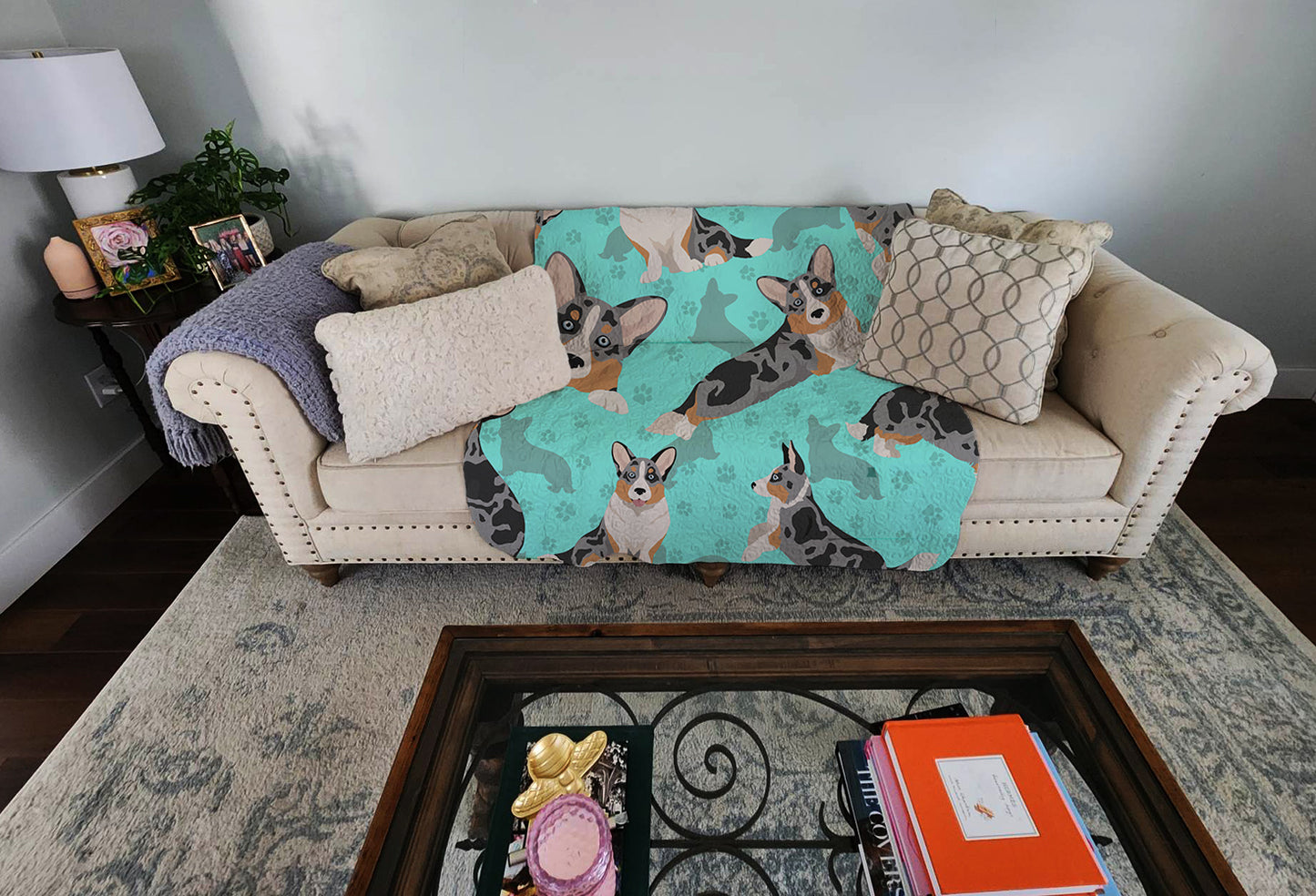 Blue Merle Welsh Cardigan Corgi Quilted Blanket 50x60