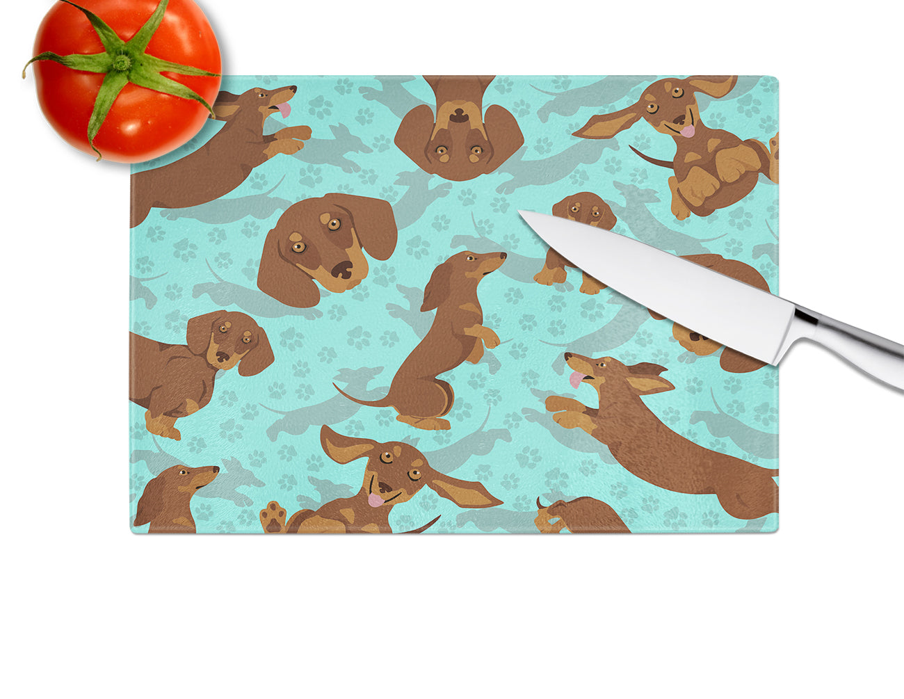 Chocolate and Tan Dachshund Glass Cutting Board Large