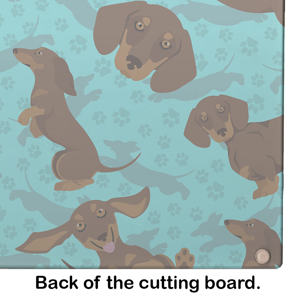 Chocolate and Tan Dachshund Glass Cutting Board Large