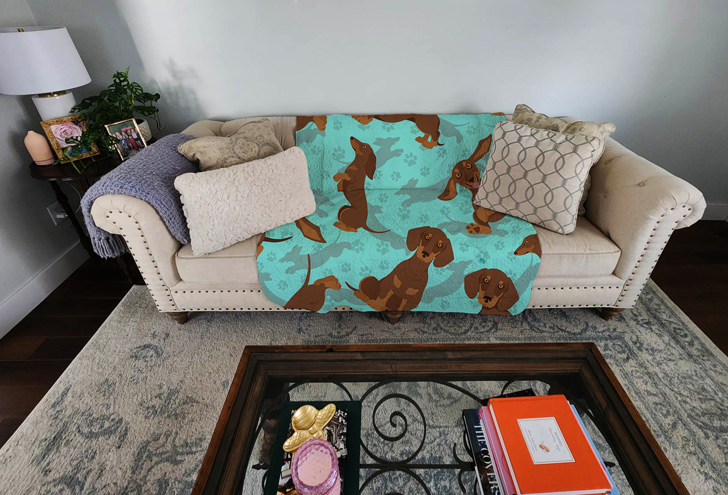 Chocolate and Tan Dachshund Quilted Blanket 50x60