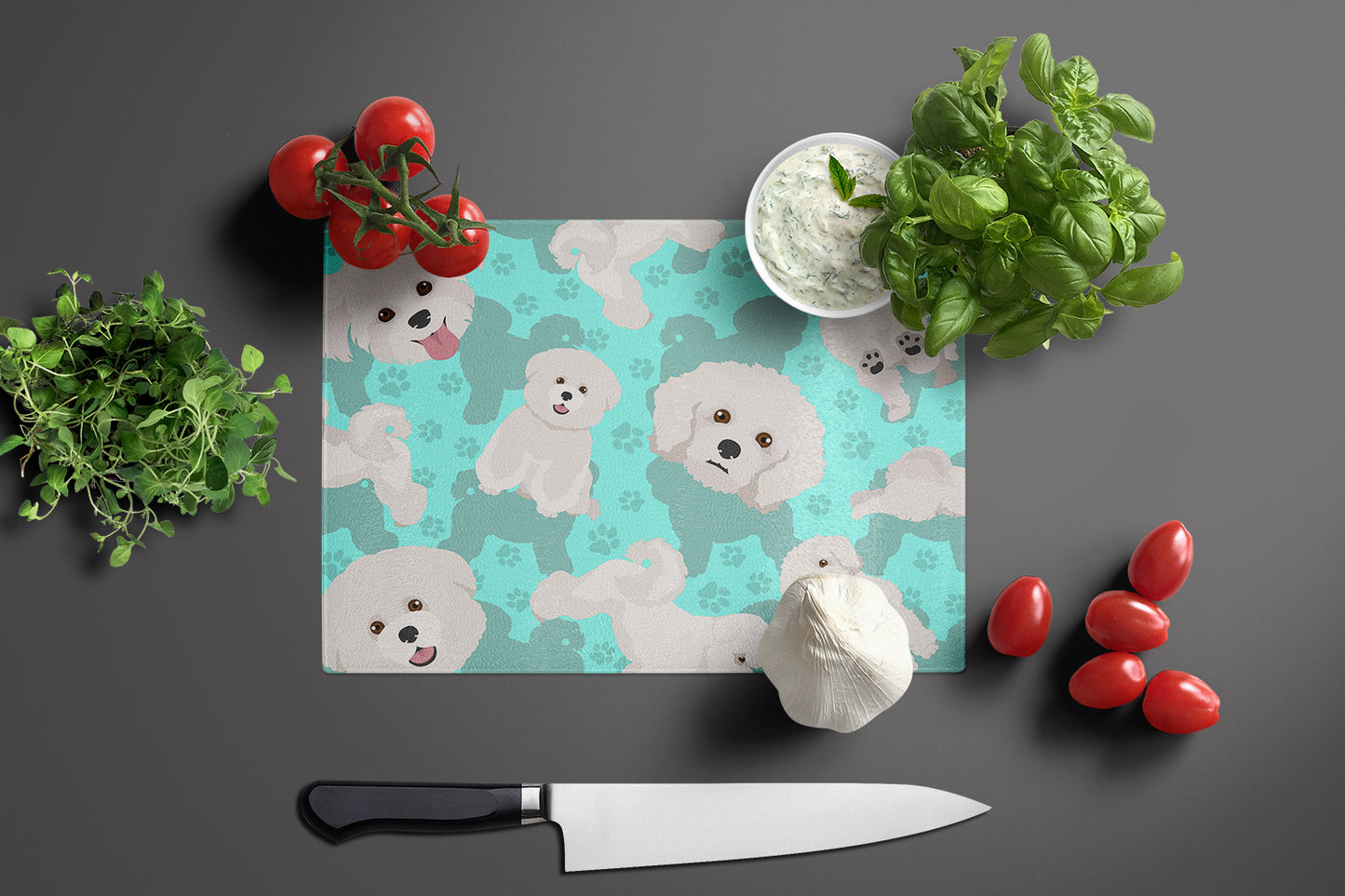 Bichon Frise Glass Cutting Board Large