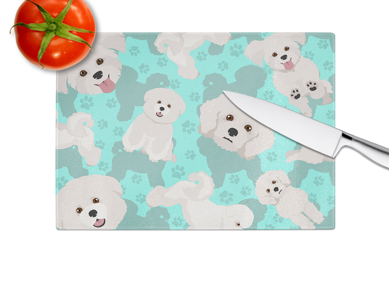 Bichon Frise Glass Cutting Board Large