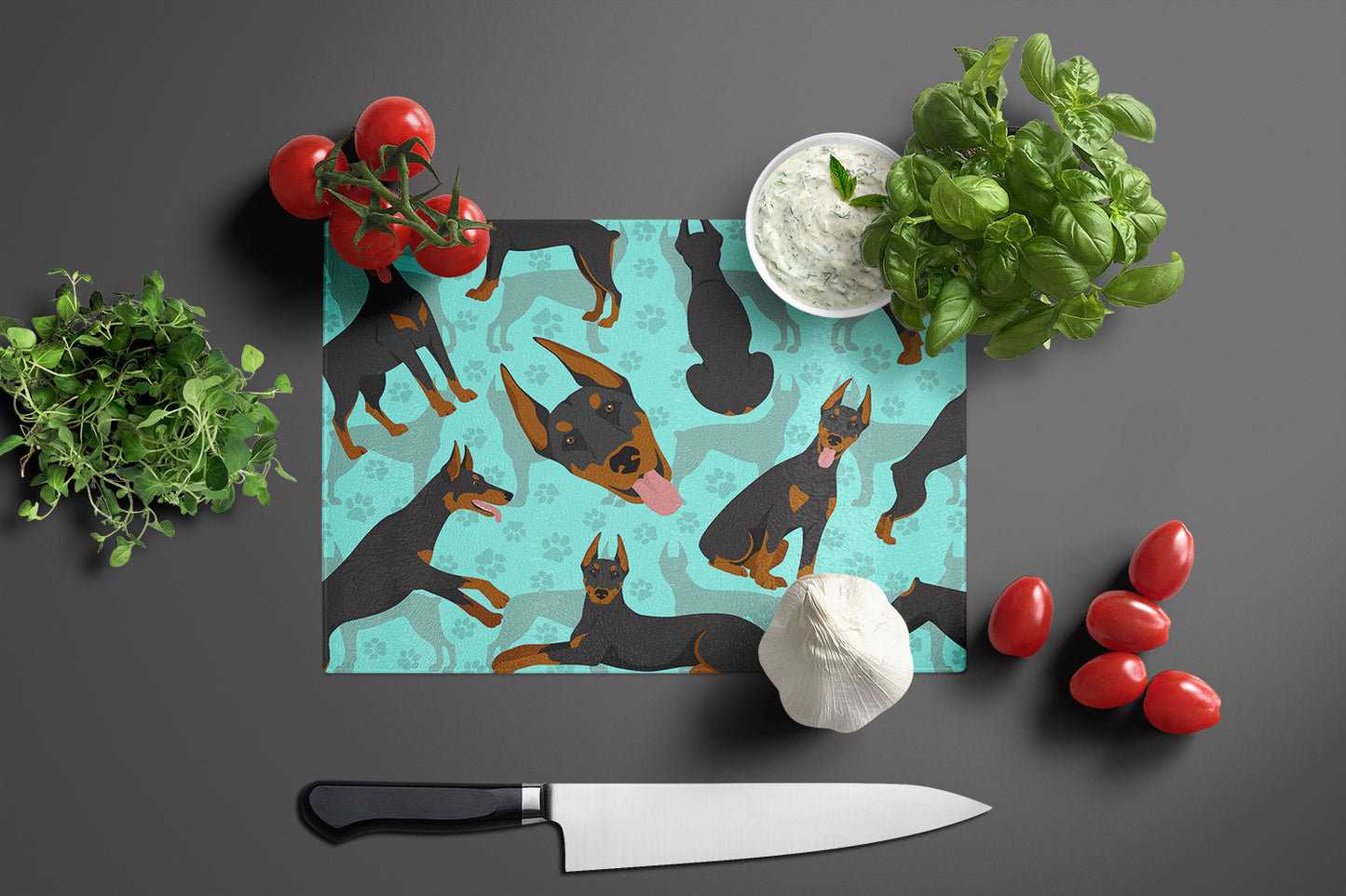 Doberman Pinscher Glass Cutting Board Large