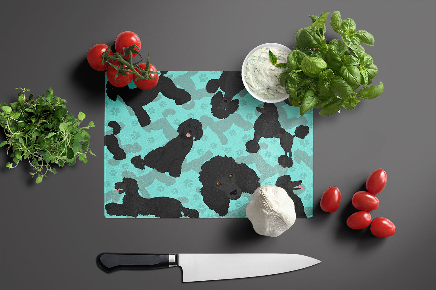 Black Standard Poodle Glass Cutting Board Large