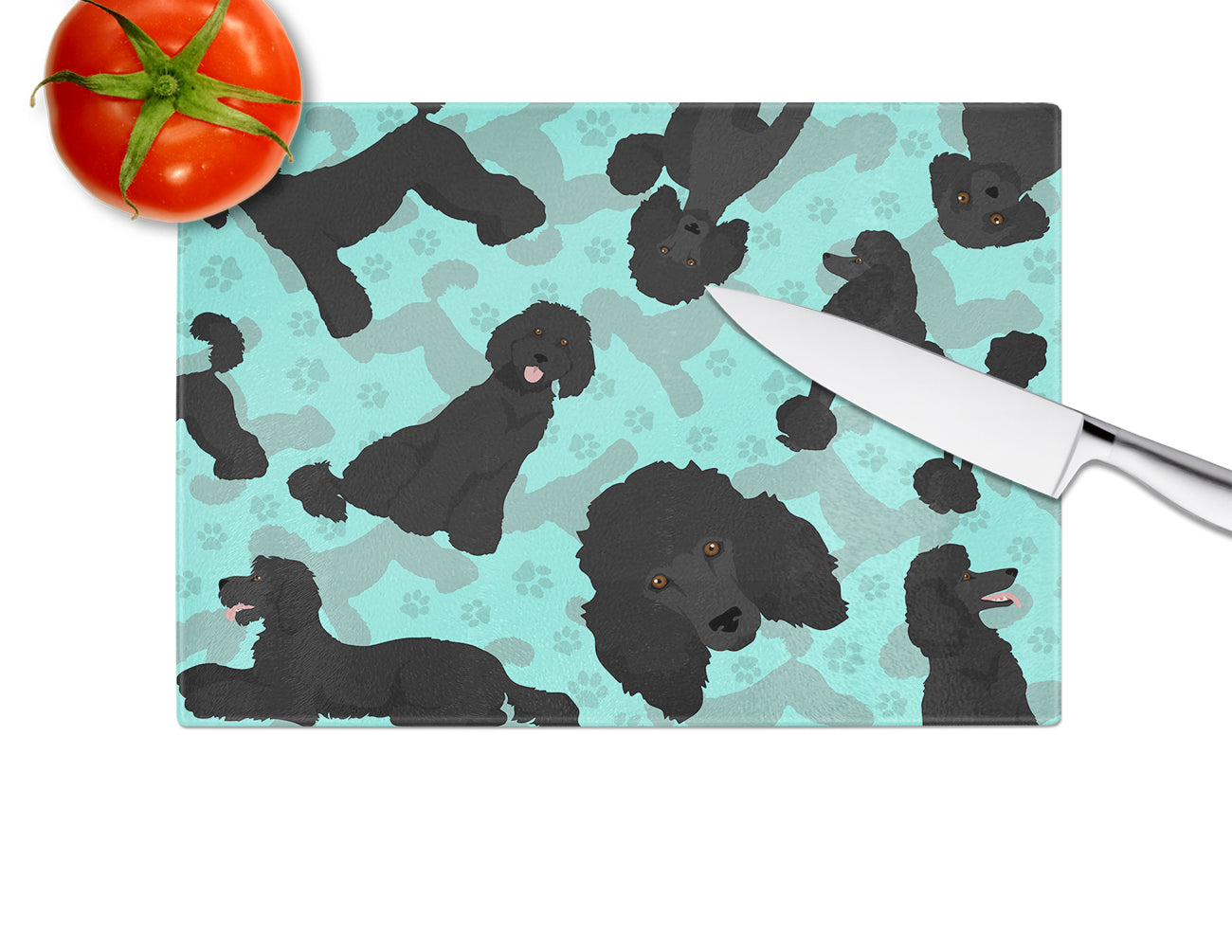 Black Standard Poodle Glass Cutting Board Large