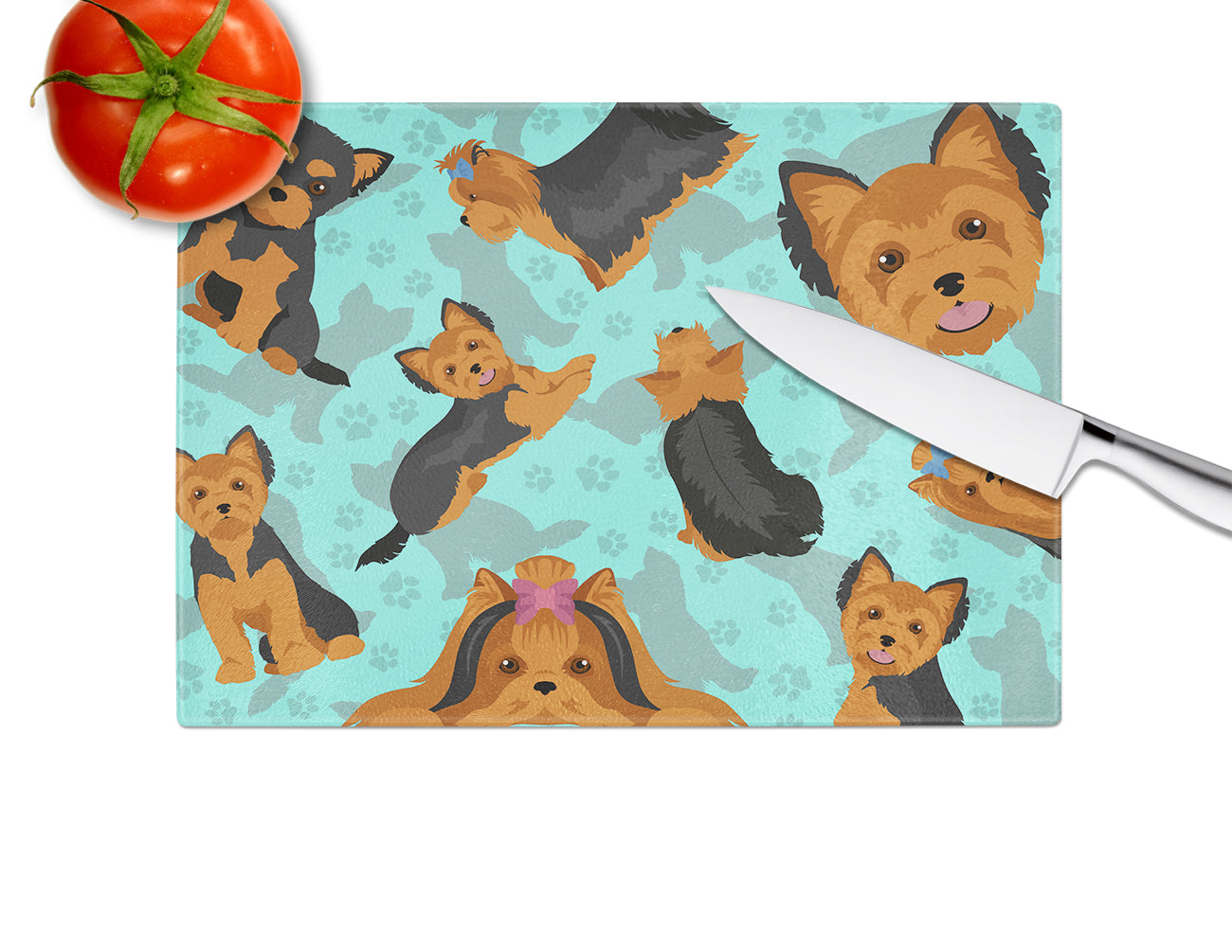 Black and Tan Yorkie Glass Cutting Board Large