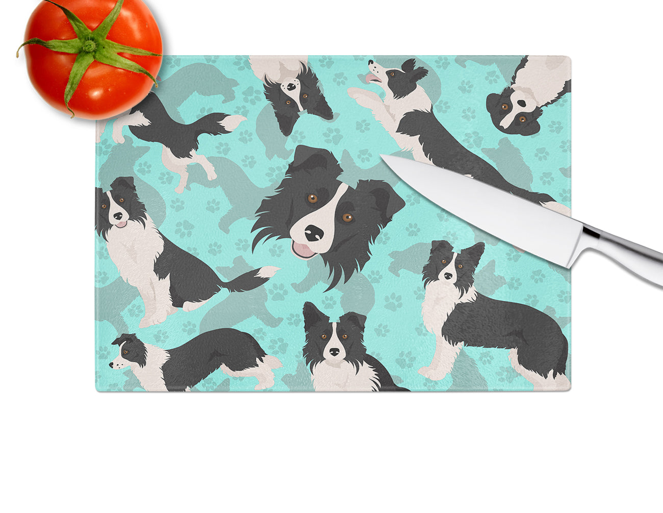 Border Collie Glass Cutting Board Large