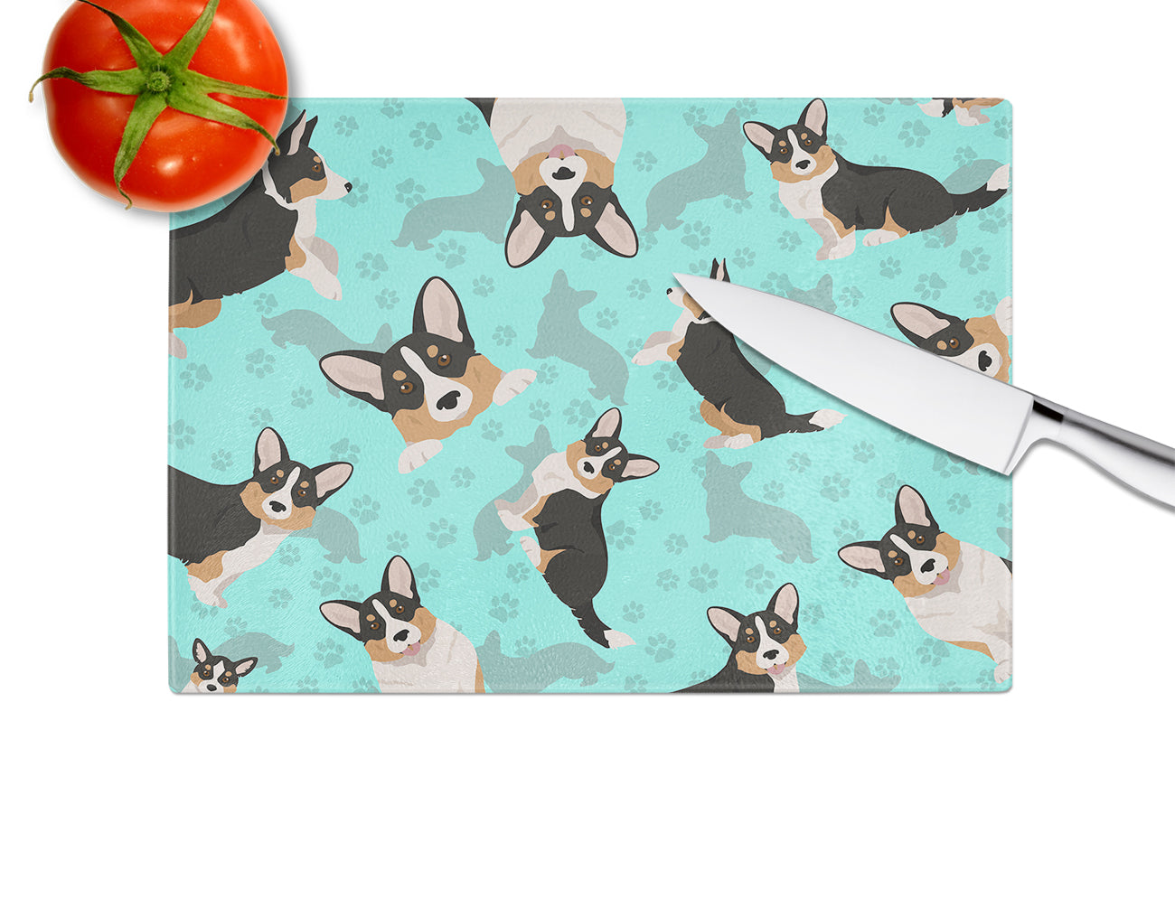 Tricolor Cardigan Corgi Glass Cutting Board Large