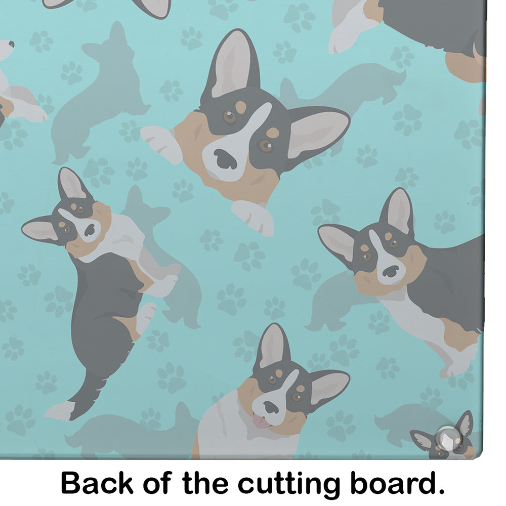 Tricolor Cardigan Corgi Glass Cutting Board Large