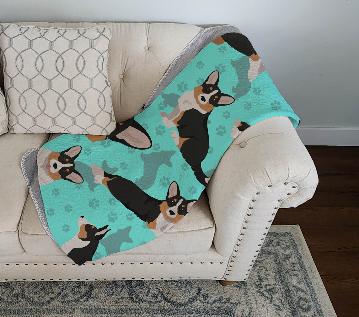 Tricolor Cardigan Corgi Quilted Blanket 50x60