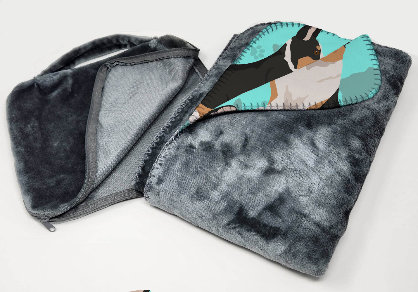 Tricolor Cardigan Corgi Soft Travel Blanket with Bag