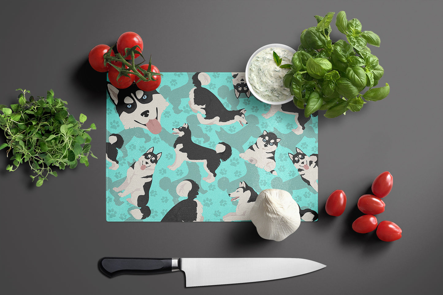 Siberian Husky Glass Cutting Board Large