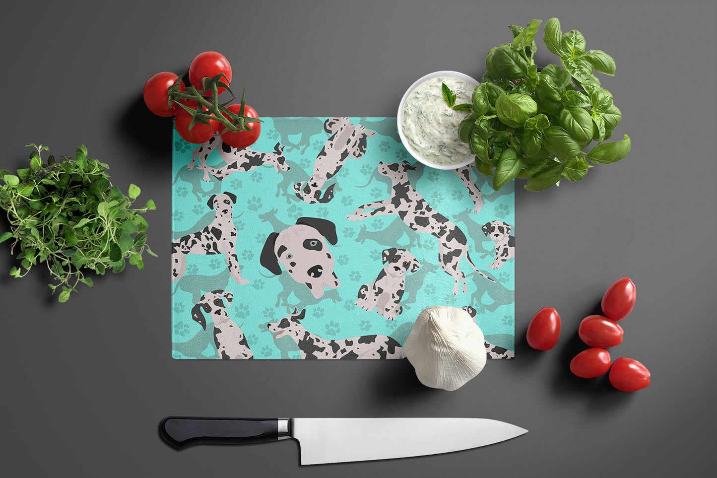 Harlequin Natural Ears Great Dane Glass Cutting Board Large
