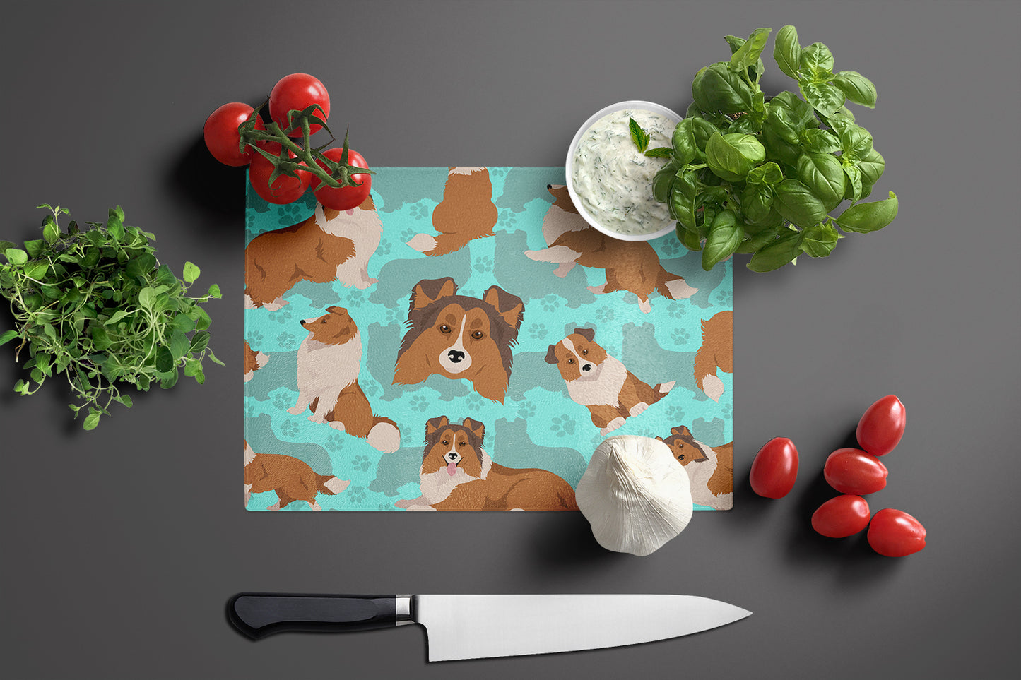 Sheltie Glass Cutting Board Large